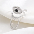 Silver geometric evil eye nail ring with white zircons and black center stone - Double Layer Evil Eye (2878) / White Gold