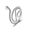 Polished silver snake open ring featuring a minimalist twisted serpent spiral design - White K (03 7139)
