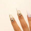 Golden evil eye nail ring set with sparkling zircon stones for trendy fingertip decor - Nail Ring / 2-Piece Set / Gold