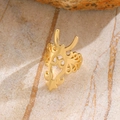 Golden geometric nail ring with vintage filigree engraving and hollow horn design - Open Ring (WG-1235) / KC Gold