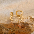 Golden double V-shaped open ring with micro-pave zircons and a pear-cut centerpiece - Water Drop V-Shape (A-669) / KC Gold
