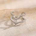 Silver geometric nail ring with double layers and pear-shaped diamond in open design - Water Drop V-Shape (WG-1234) / White Gold
