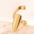 Chic geometric gold-plated adjustable nail ring with polished oval fingertip plate - Polished Oval (10432) / KC Gold