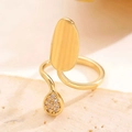 Adjustable gold open nail ring featuring smooth oval and zircon-encrusted teardrop design - Water Drop Zirconia (S605) / KC Gold