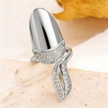 Chic geometric silver nail ring with shimmering cubic zirconia and sleek curved metal - Pave Nail Ring (9196) / White Gold