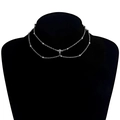 Exaggerated silver layered body chain necklace with sparkling rhinestones and tassels - Silver (5936)