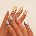 Chic geometric fingertip nail rings set with silver and gold pave crystal accents - Nail Ring Set (71) / 6-Piece Set / Silver