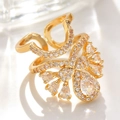 Adjustable gold butterfly wing nail ring featuring sparkling white cubic zirconia - Wing Open Ring (F109) / KC Gold