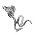 Vintage silver cobra wrap ring with detailed snake scales and punk gothic aesthetic - Antique Silver Cobra Style (14 A-405)