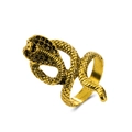 Retro punk style wrap snake ring in bright gold finish with detailed scale texture - Antique Gold 3D Cobra (15 A-406)