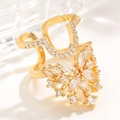 Adjustable gold butterfly nail ring with marquise rhinestones and U-shaped pave crystals - U-Shape Butterfly (X636) / KC Gold