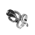 Vintage silver cobra wrap ring with detailed scale texture in a retro punk snake style - Antique Silver 3D Cobra (16 A-407)