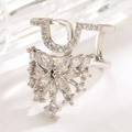 Silver geometric nail ring with sparkling cubic zirconia butterfly motif and tiered crystals - Butterfly Cluster (2059) / White Gold