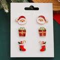 Christmas earring set with Santa Claus, red gift box and festive sock studs - Santa Claus Stud Earring Set (3494) / Gold