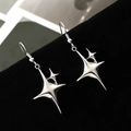 Punk style silver double star drop earrings with hooked design and metallic finish - Nested Double Star Ear Hook (k-1357) / Bright Silver