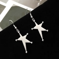 Polished silver star dangle earrings with metallic bead accents on black velvet background - Beaded Star Pendant (N-001) / Bright Silver