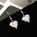 Punk style silver heart drop earrings with geometric facets and metal bead hooks - Geometric Faceted Heart Drop (N-002) / Bright Silver