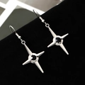 Gothic silver four-pointed star earrings with black gemstone on black velvet - Black Rhinestone Four-Pointed Star (N-033)
