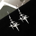 Gothic silver star drop earrings featuring interlocking pointed star charms on hooks - Multiple Intertwined Star Hooks (10277)