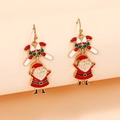 Festive Christmas Santa Claus and candy cane enamel drop earrings in golden metal - Santa Claus Candy Cane Earrings (11914)