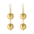 Modern gold plated disco ball drop earrings with geometric faceted double spheres - Double Faceted Ball Long Earrings (2494) / Gold