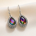 Vintage water drop earrings featuring iridescent crystals and antique silver beadwork - Antique Silver (K-1395)