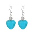 Boucles d'oreilles bohèmes en argent avec cœur turquoise et motif rose vintage - Coeur de Fleur Argent Antique (K-1316)