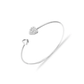 Minimalist silver open heart bangle featuring sparkling crystal pavé and polished finish - Double Heart Open Style / Silver