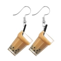 Creative bubble tea earrings with brown milk tea filling and black pearl detail - Milk Tea Style (K-1072) / Brown
