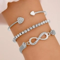 Dreiteiliges Silber-Schmuckset mit offenem Herzarmreif und Unendlichkeitssymbol-Armband - 3er-Set (Herz/Vollbohrer/Unendlichkeit) / Silber