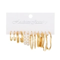Set mit 6 Paar goldenen Creolen mit Perlen und geometrischen Mustern für Damen - Geometrische Textur Ohrring-Set (DZ-795) / 6er-Set / KC Gold
