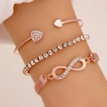 Conjunto de tres pulseras de oro rosa con corazón, símbolo infinito y circonitas - Cadena Tennis Brazalete Oro Rosa Infinito Corazón (5251351HB)