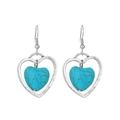 Boucles d'oreilles bohèmes vintage avec cœur en turquoise et filigrane argenté - Coeur Double Couche Argent Antique (K-1317)