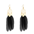 Bohemian gold hollow metal earrings with long black feathers and drop pendants - KC Gold/Black Feather (F095)