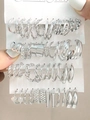 Set de boucles d'oreilles argentées avec créoles géométriques, torsades et perles - 07 Blanc K DZ-1006