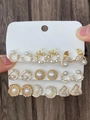 Lot de 9 paires de boucles d'oreilles dorées avec perles et designs géométriques - 09 Or KC Clair