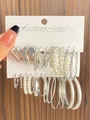 Lot de 12 paires de boucles d'oreilles en acétate argenté avec perles et motif léopard - 04 Blanc K