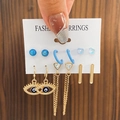 Lot de 6 paires de boucles d'oreilles en acétate avec cœurs bleus et perles - 26 KC Or 8159