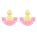 Bohemian gold flower studs with bright pink thread fringe tassels for women - Gold Pink