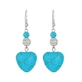 Boucles d'oreilles bohèmes rétro avec cœurs en turquoise et roses argentées - Coeur Rose Argent Antique (K-1314)
