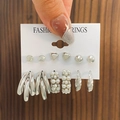 Lot de 6 paires de boucles d'oreilles argentées avec cœurs, perles et créoles en C - 30 Blanc K G-552