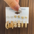 Lot de 6 boucles d'oreilles dorées avec acétate léopard, perles et anneaux en C - 31 KC Or DZ-255