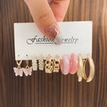 Lot de 6 paires de boucles d'oreilles en acétate avec perles et motifs marbre rose - 32 KC Or G-537