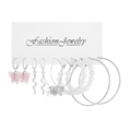 Lot de 6 paires de boucles d'oreilles en acétate avec papillon rose et serpent argenté - 36 Argent #5235