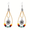Bohemian ethnic drop earrings with colorful beads and silver flower charm - Colorful Beaded Style (1551)