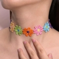 Gothic floral embroidered choker necklace with colorful daisy pattern for women - Multicolor Large Flower Embroidery Style (2440) / Colorful