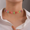 Colorful floral lace choker necklace featuring vibrant embroidered flowers for women - Multicolor Small Flower Embroidery Style (2456) / Colorful