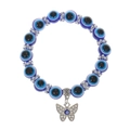 Pulsera de cuentas de Ojo de Demonio azul con dijes de corazón y mariposa brillantes - Cuentas Azules Colgante Mariposa (01 Blanco K1721)