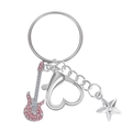 Silberner Y2K Gitarren-Schlüsselanhänger mit rosa Strass und Stern-Anhänger - Rosa Strass Stil (8319)