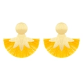 Bohemian gold flower stud earrings with vibrant yellow fringe tassels in fan shape - Gold Yellow